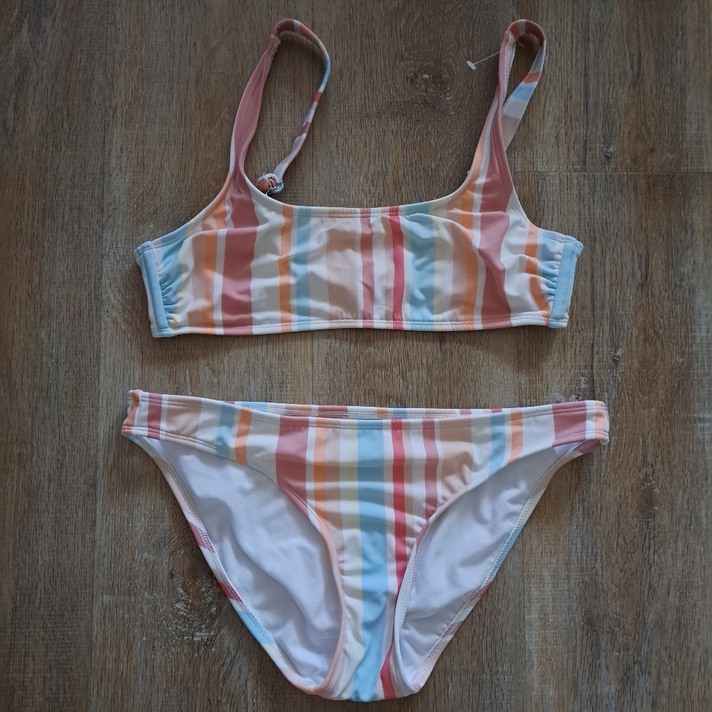 Xhilaration Multicolored Striped Swim Two-piece Bathing Suit Women's Size Large